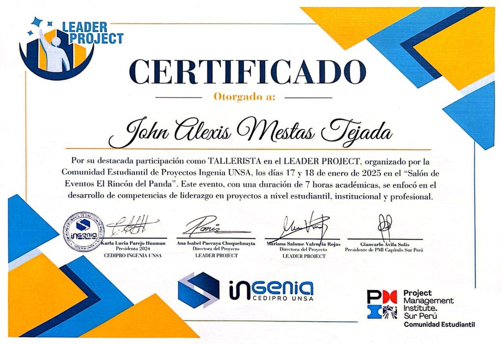 Reconocimiento INGENIA a John Mestas